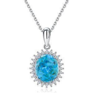 Sterling Silver 3.3 Carat Turquoise & White Sapphire Pendant Necklace, Adjustabl